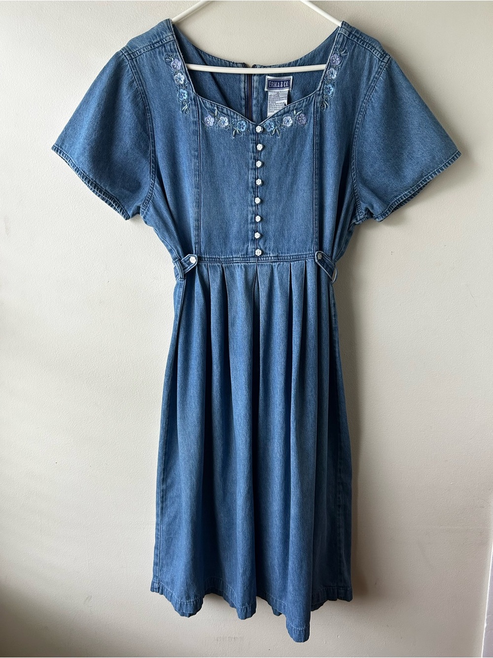 Vintage Cottagecore Prairie Erika & Co Modest Denim Midi Dress Sweetheart XL